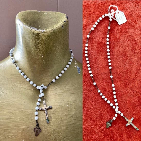 Beautiful Reworked Artisan VINTAGE ROSARY Lariat Style NECKLACE O/S - Picture 2 of 12